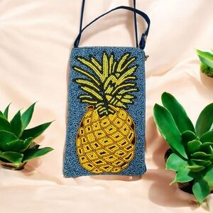 Bamboo Trading Company Pineapple Hand Beaded Mini Crossbody 4.5"x7.5"